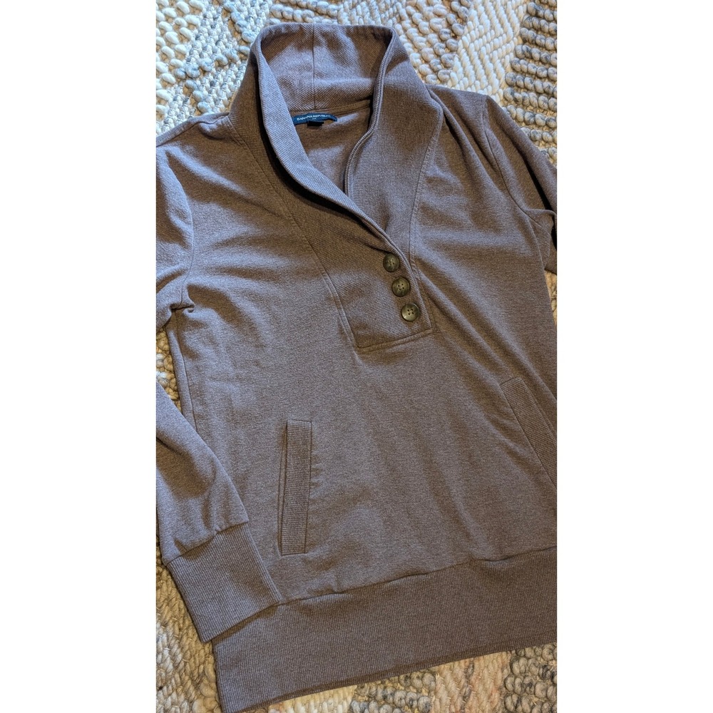 Banana Republic Womens Shawl Collar Button Pullover Sweatshirt Taupe Brown M